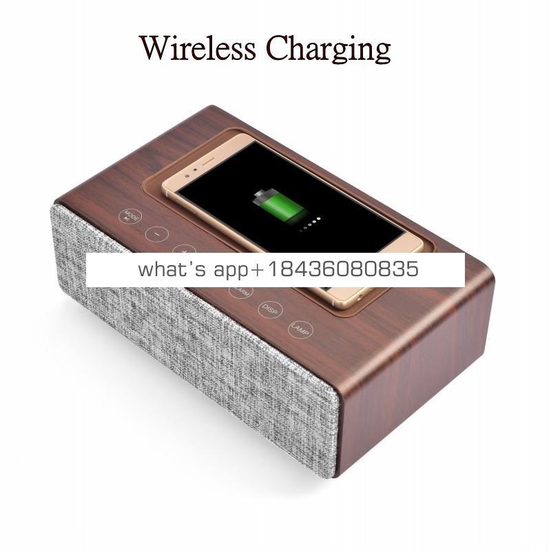 2017 Wooden Wireless Charger Transmitter Qi Alarm Clock Speaker for IPhone 8 plus X