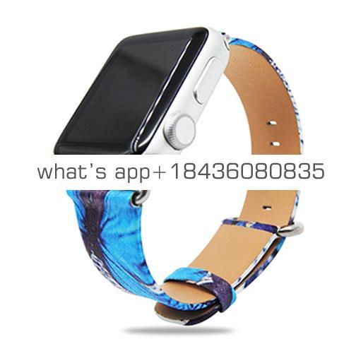38mm 42mm Butterfly Painting Texture Metal Link Bracelet Leather Band for Apple Watch with Adapter