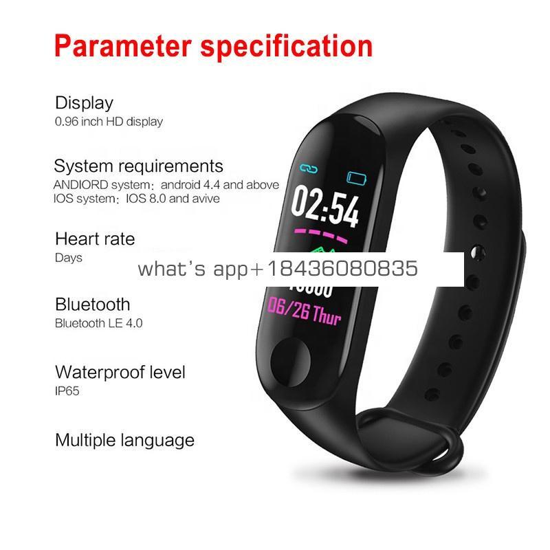 Ce Rohs bluetooth Sport Pedometer Fitness Blood Pressure M3 Bracelet Smart Watch