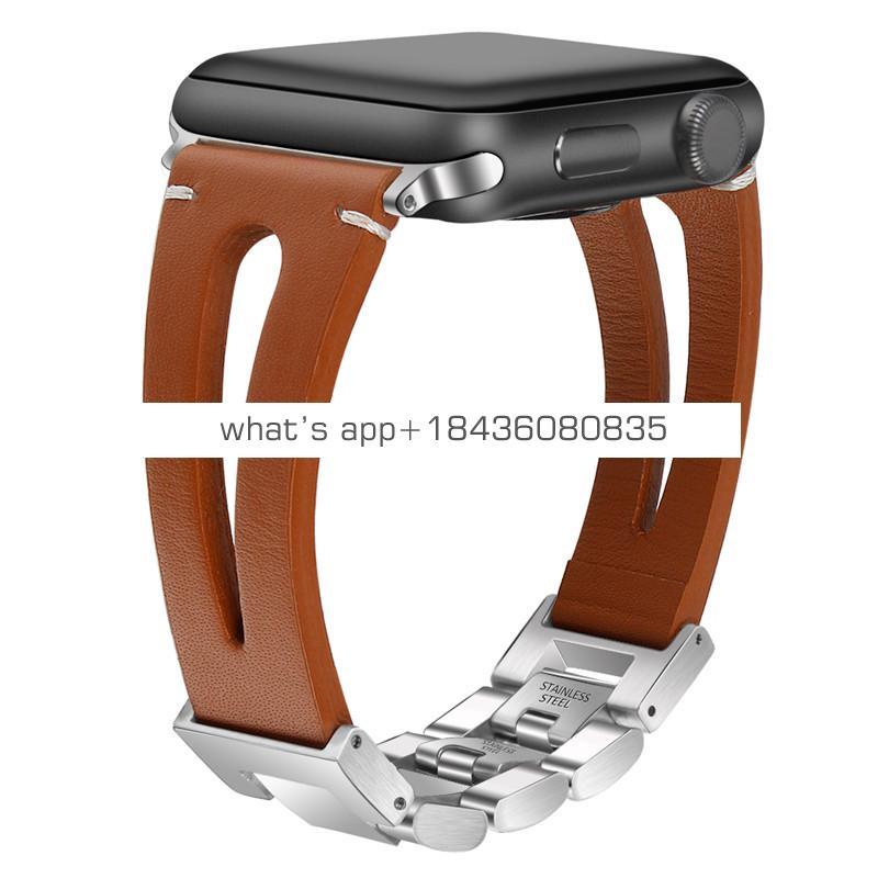 Hybrid Stainless Steel Genuine Leather Band for Apple Watch Series 1 2 3 4