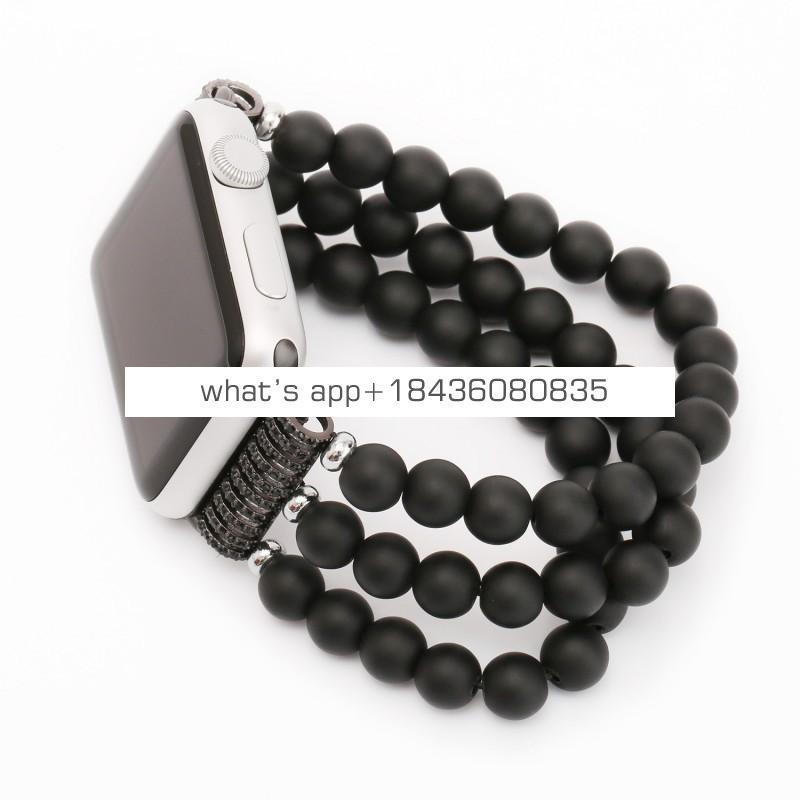 OEM Fantastic 38mm 42mm Replacement Bracelet Black Agate Beads Strap Wrist Band for Apple iWatch Series 3
