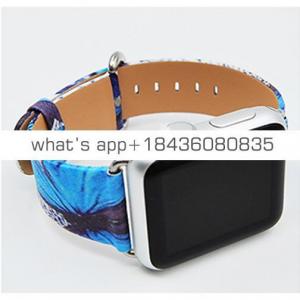 38mm 42mm Butterfly Painting Texture Metal Link Bracelet Leather Band for Apple Watch with Adapter