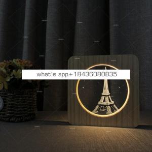 Creative Wooden Eiffel Tower Lamp Kids Bedroom Decoration Warm Light LED USB Night Light for Children Gift