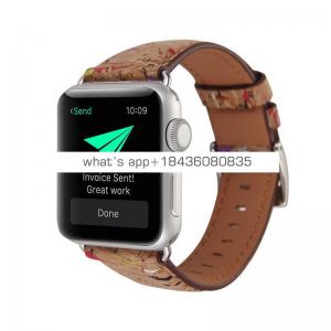 Fashion Wood Pattern Genuine Leather Strap Band for Apple Watch 40mm 44mm
