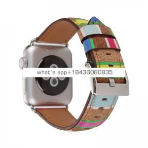 Fashion Wood Pattern Genuine Leather Strap Band for Apple Watch 40mm 44mm