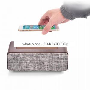 Multi-Function Qi Wireless Charger Wood Wireless Speaker with Time Alarm Clock