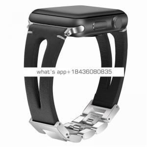 Stainless Steel Real Leather White Band Strap for Apple Watch 38mm 42mm
